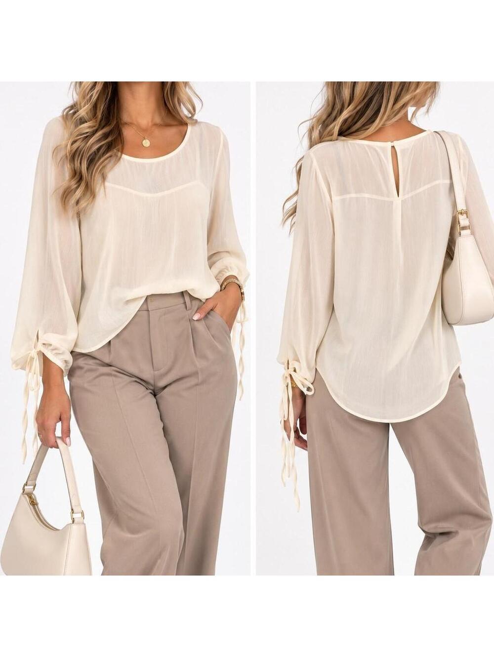 Hayden Los Angeles 1XL Cream Long Sleeve Blouse NWT